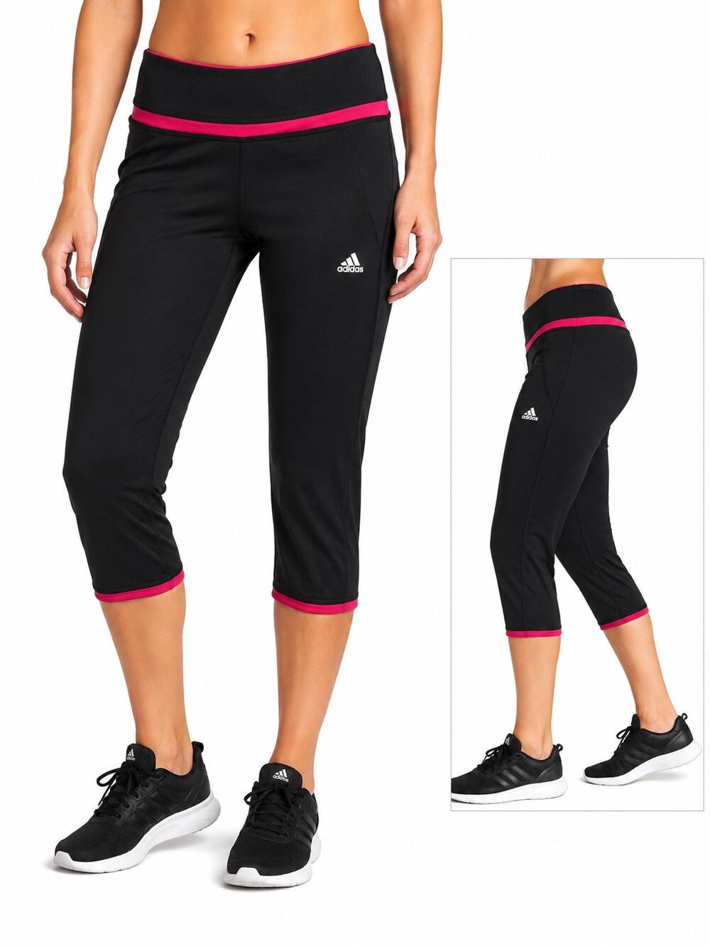 adidas Climacool Women’s Black Ankle Length Athletic Pants Pink Trim Sz S